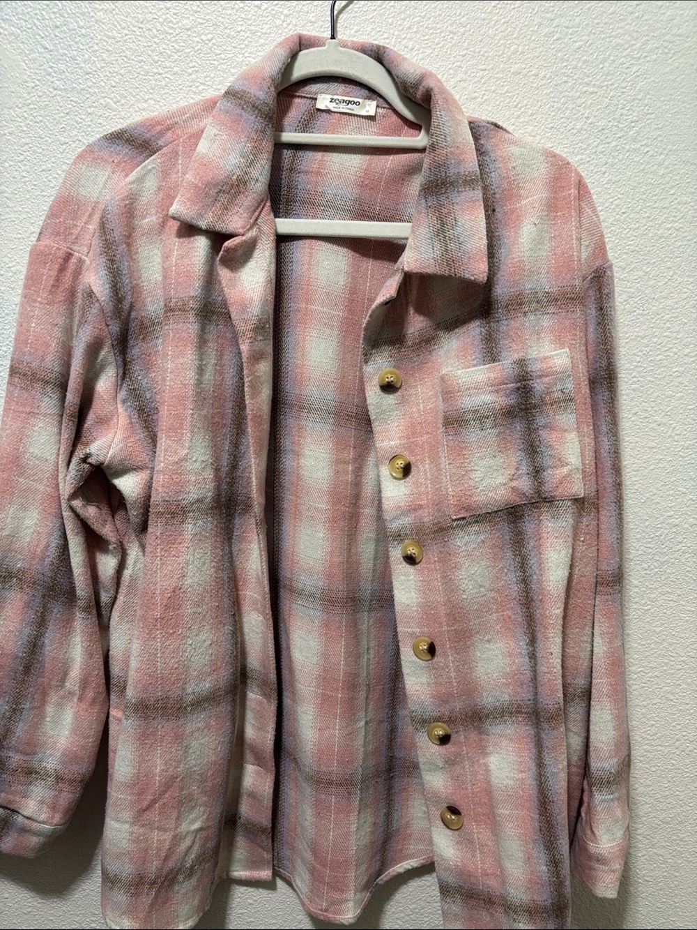 Z Supply Pink and White Plaid Button-Front Shacket
